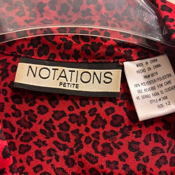 Notations Vibrant Red Animal Silk Print Top - Picture 3 of 3